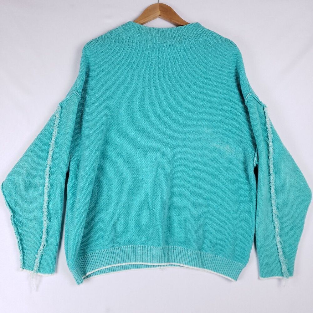 Zenana Turquoise Oversized Knit Sweater Women's Medium Distressed Seams Trendy